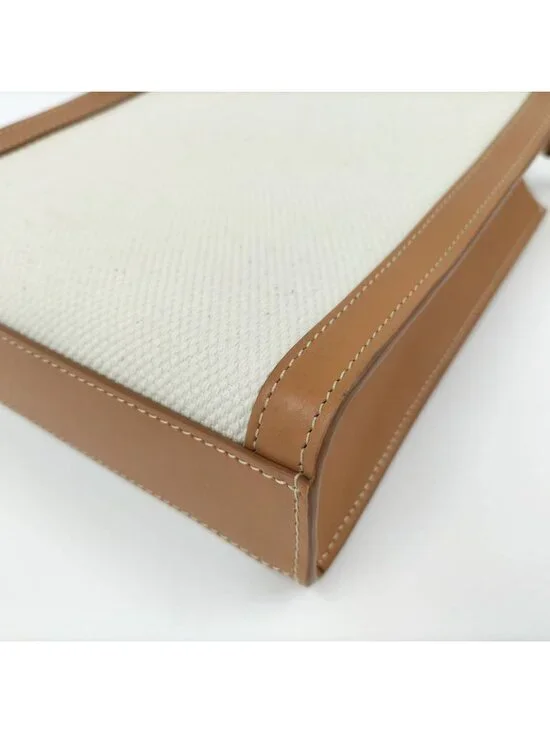 Celine Mini Vertical Cover 2-Way Bag Canvas Leather Brown Off White - Picture 4 of 9